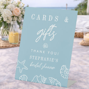 Expositor En L Tarjetas y regalos Seashells Duest Blue Baby Showe