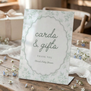 Expositor En L Tarjetas y regalos Vintage Sage para baby shower n