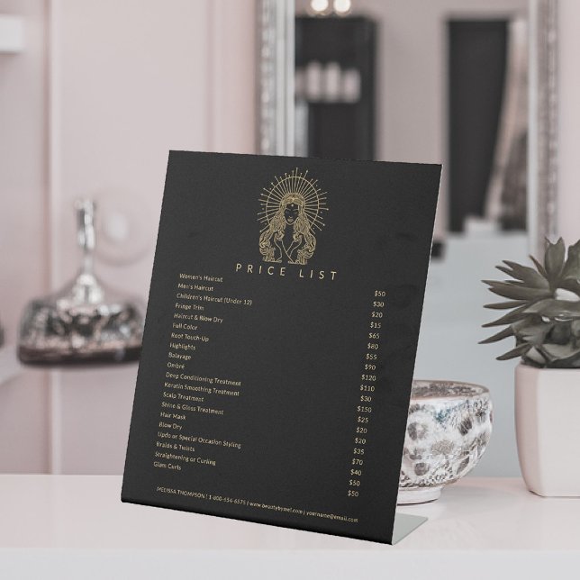 Expositor En L Tarot Makeup Hair Nails Acaricia Salon Gold Black (price list stand mystical tarot celestial beauty makeup hair nails lashes stylist beautician beauty )