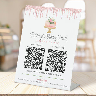 Expositor En L Tarta Rubor Rosa 2 Código QR Paga Aquí Pastelería 