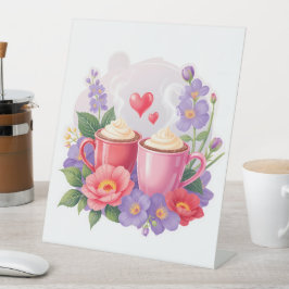 Expositor En L Tazas de Cocoa de San Valentín Adorables con Flore