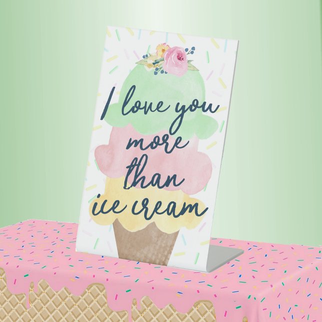 Expositor En L Te Amo Más Que El Rótulo Pedestal Fiesta De Helado (I Love You More Than Ice Cream Party Pedestal Sign for Baby Shower or Scooped Up Bridal Shower)