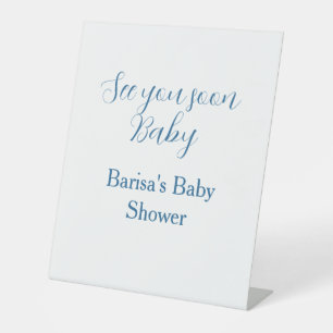 Expositor En L te veo pronto baby shower azul nombre fecha simple