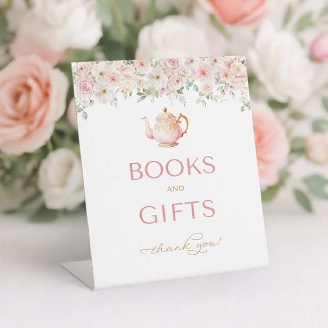 Expositor En L Tea Party Baby Shower Books and Gifts (Tea Party Baby Shower Books and Gifts Pedestal Sign)