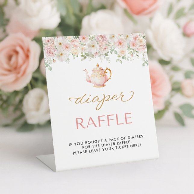 Expositor En L Tea Party Baby Shower Diaper Raffle (Tea Party Baby Shower Diaper Raffle Pedestal Sign)
