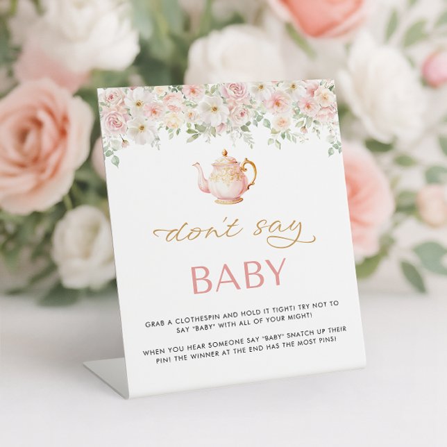 Expositor En L Tea Party Baby Shower Don't Say Baby (Tea Party Baby Shower Don't Say Baby Pedestal Sign)