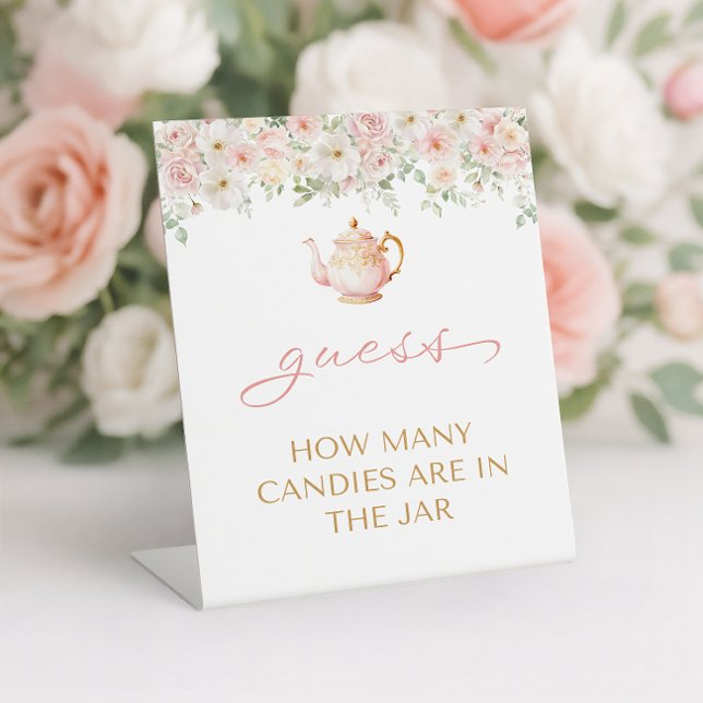 Expositor En L Tea Party Baby Shower Guess How Many (Tea Party Baby Shower Guess How Many Pedestal Sign)