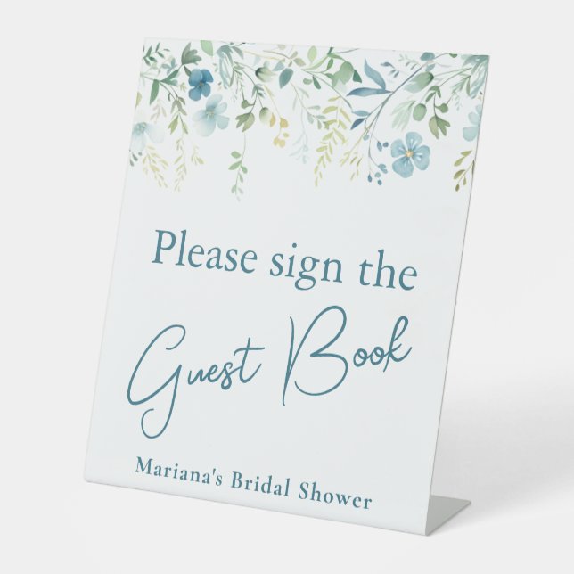 Expositor En L Teal Blue Floral Bridal Shower Guest Book Table (Anverso)