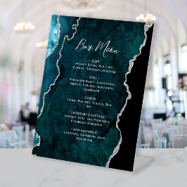 Expositor En L Teal Blue Silver Agate Wedding Bar Menu