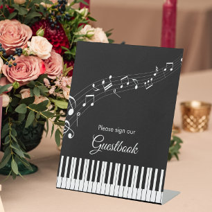 Expositor En L Teclas de Piano Notas Musicales Boda Negras y Blan