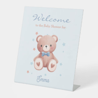 Expositor En L Teddy Bear Baby Boy Shower with Soft Blue Stars