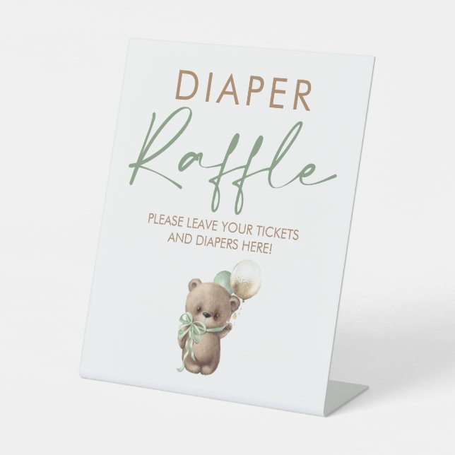 Expositor En L Teddy Bear Baby Shower Diaper Raffle Ticket  (Anverso)