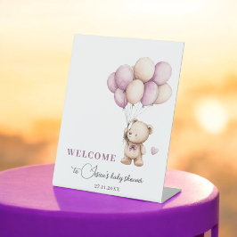 Expositor En L Teddy Bear Bearly Wait Purple Beige Balloons