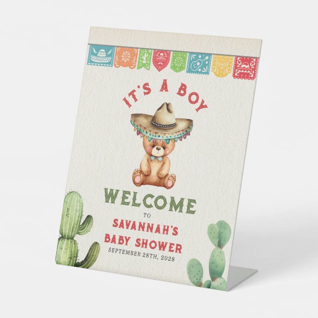 Expositor En L Teddy Bear Cactus Boy Baby Shower Fiesta Bienvenid (Anverso)