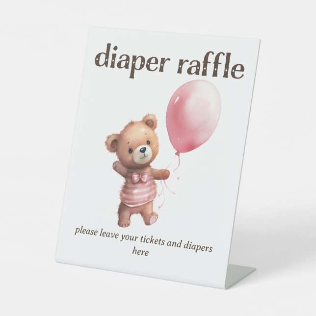 Expositor En L Teddy Bear Chica Baby Shower Diaper Raffle (Anverso)