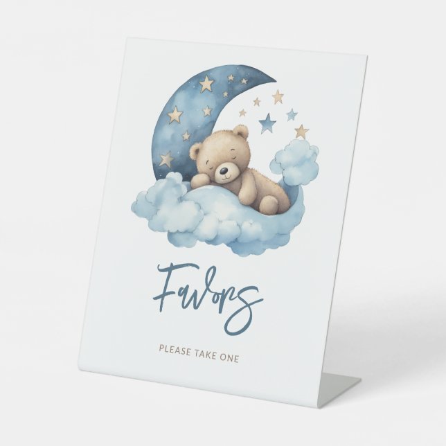 Expositor En L Teddy Bear Moon Baby Shower Favores (Anverso)