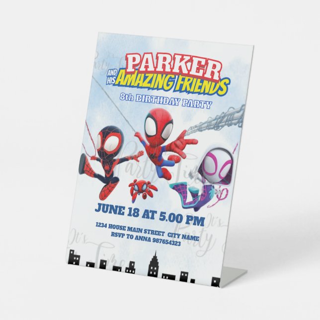 Expositor En L Tema de cumpleaños de Spiderman Fiesta de superhér (Anverso)
