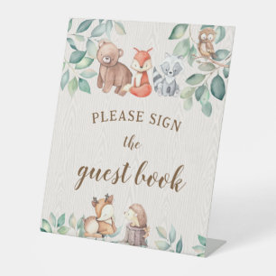 Expositor En L Tema de Woodland bebé ducha firma de libro de invi