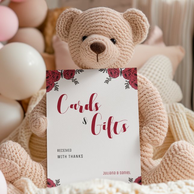 Expositor En L Tema del Boda floral de rosa roja (thank your guests with pedestal sign table card )