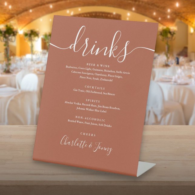 Expositor En L Teracotta Signature Script Boda Bebe Menú (Terracotta Signature Script Wedding Drinks Menu Pedestal Sign)