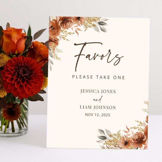 Expositor En L Terracotta Fall Floral Boho Wedding Favor Rótulo (Terracotta Fall Floral Boho Wedding Favors Sign)