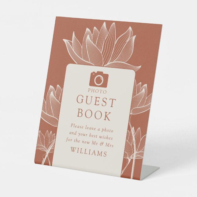 Expositor En L Terracotta Modern Floral Photo Guest Book (Anverso)