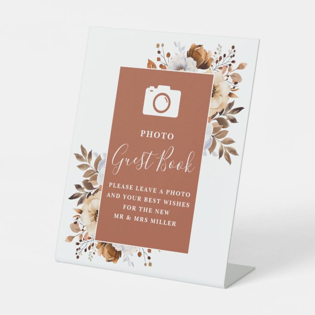 Expositor En L Terracotta Rustic Floral Photo Guest Book Boda (Anverso)
