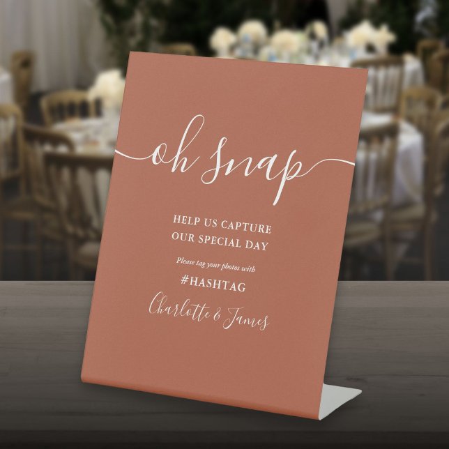 Expositor En L Terracotta Signature Script Oh Snap Boda (Terracotta Signature Script Oh Snap Wedding Pedestal Sign)