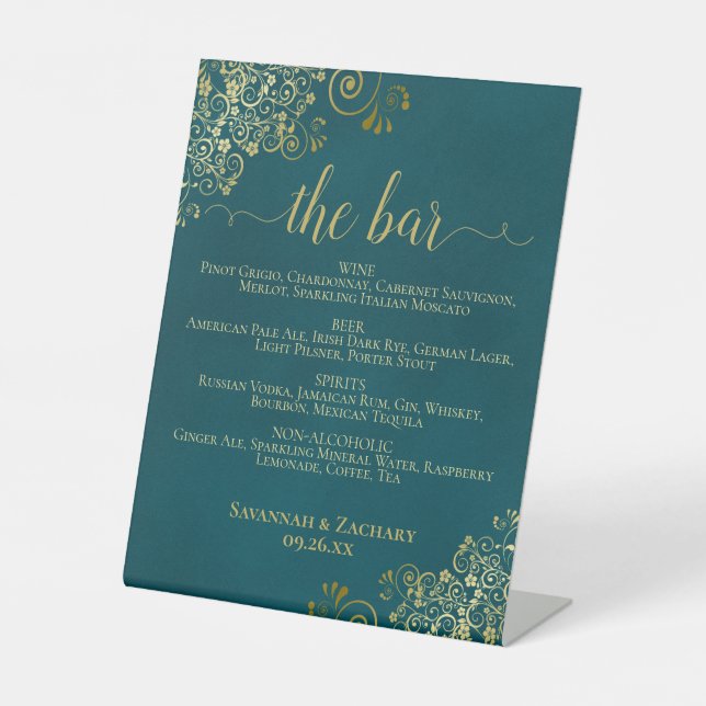 Expositor En L The Bar - Dark Teal & Gold Drinks Menu Wedding (Anverso)