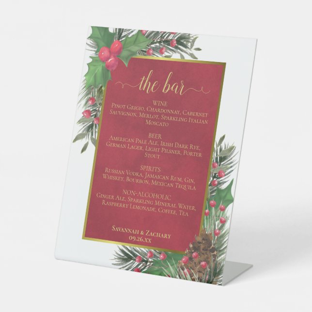 Expositor En L The Bar Holly & Pine Holiday Wedding Drinks Menu  (Anverso)