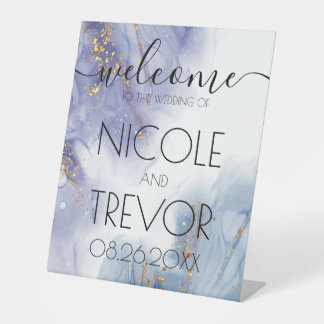 Expositor En L Tinta Azul Morado Personalizada Bienvenida Boda