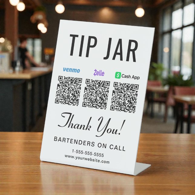 Expositor En L Tip Jar Venmo Zelle Cashapp QR Codes (Tip Jar Venmo Zelle Cashapp QR Codes Pedestal Sign)