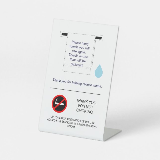 Expositor En L Toalla de hotel y Rótulo para fumadores (Anverso)