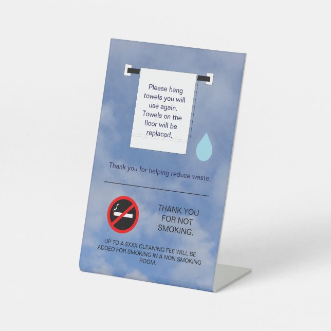 Expositor En L Toalla de hotel y Rótulo para fumadores (Anverso)