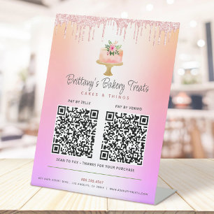 Expositor En L Torta Rubor Rosa 2 Código QR Paga Aquí Glitter Omb