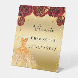 Expositor En L Trato florido de purpurina de oro rojo Quinceanera