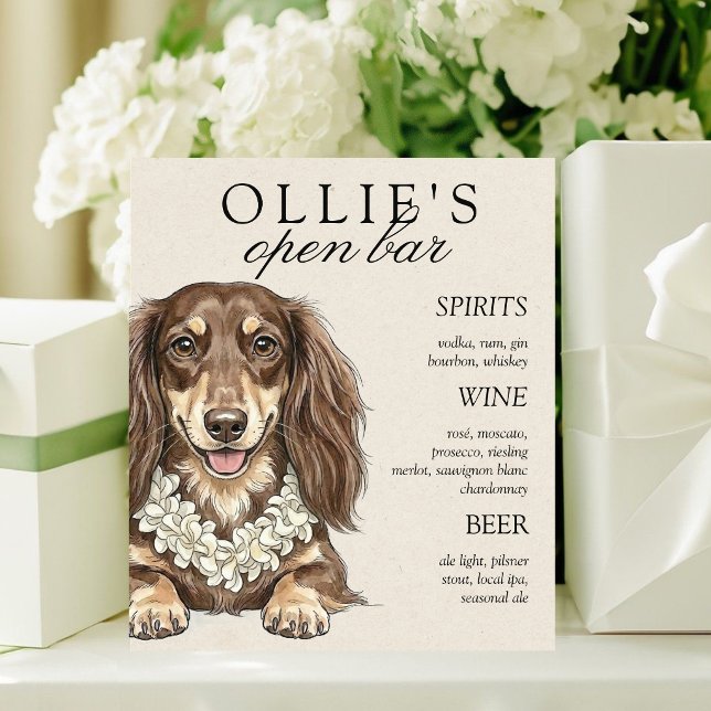 Expositor En L Tropical Dachshund Wedding Bar Menu (Tropical Dachshund Wedding Bar Menu Pedestal Sign)