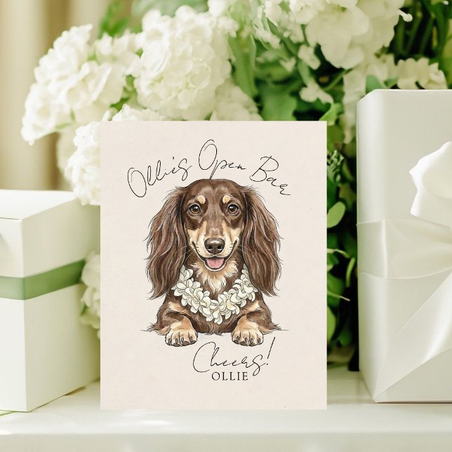 Expositor En L Tropical Dachshund Wedding Drinks On Me (Tropical Dachshund Wedding Drinks On Me Pedestal Sign)
