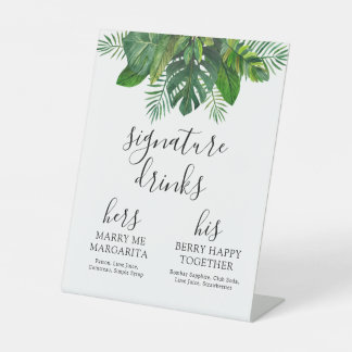 Expositor En L Tropical Leaves Signature Drink Sign