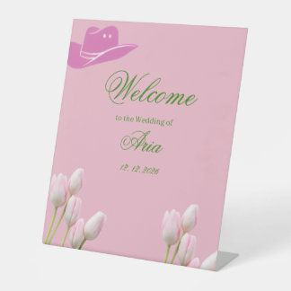 Expositor En L tulipán rosa Bienvenida de boda de vaquera costera