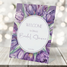 Expositor En L Tulipanes morados Ducha de novia Bienvenida