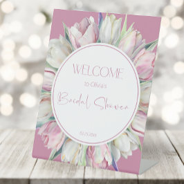 Expositor En L Tulipanes rosas y blancos Ducha de novia Bienvenid