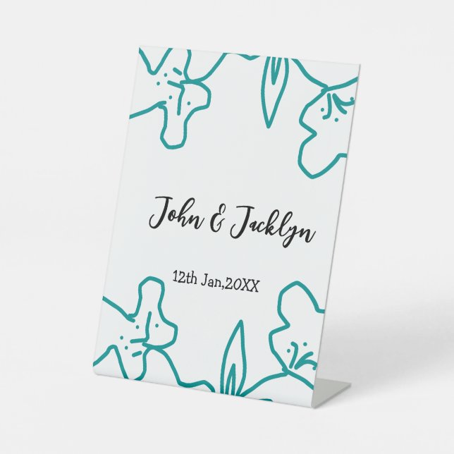 Expositor En L Turquoise blue wedding couple name date flstylish  (Anverso)