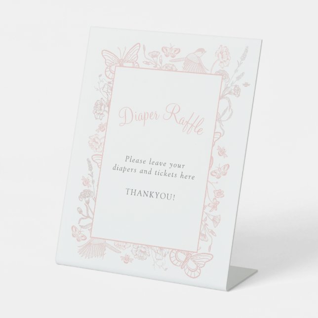 Expositor En L Un pequeño pañal Baby Shower rosado de mariposa (Anverso)