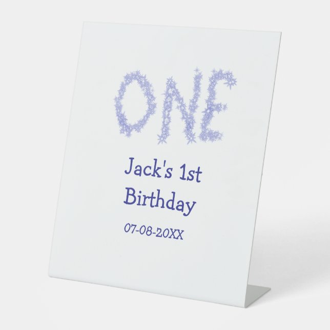 Expositor En L Un purpurina azul niño moderno de primer cumpleaño (Anverso)