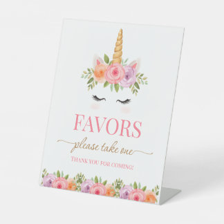 Expositor En L Unicorn Floral Birthday Favors Sign