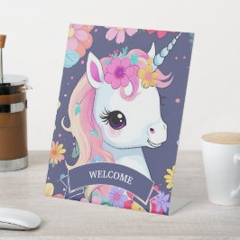 Expositor En L Unicornio blanco adorable con flores
