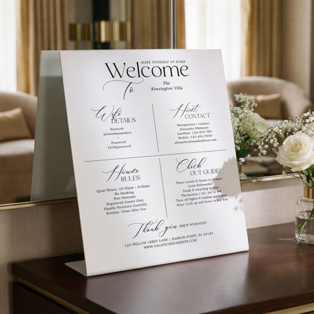 Expositor En L Vacation Rental Host Welcome House Rules WiFi Sign (Vacation Rental Host Welcome House Rules WiFi Sign)
