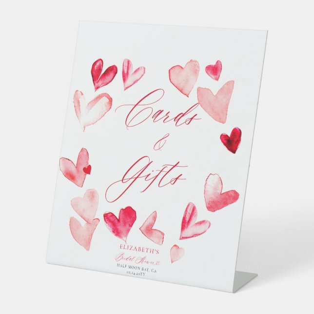 Expositor En L Valentine Hearts Bridal Shower Cards Gifts Sign (Anverso)