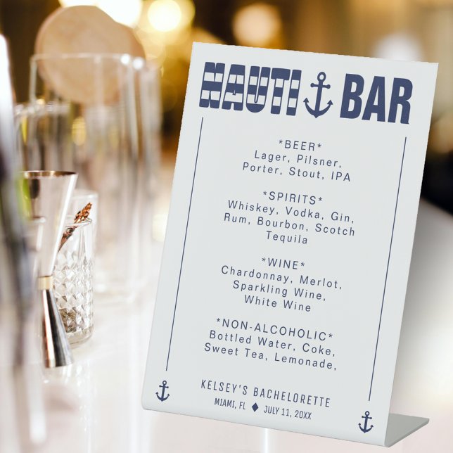 Expositor En L Vamos a tomar las bebidas del bar Nauti Bacheloret (Let's Get Nauti Bachelorette Party Bar Drinks Pedestal Sign
)